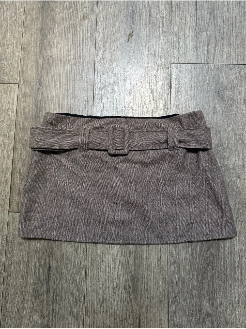 Reformation Carla Laina Low Rise Wool Mini Skirt in Cocoa